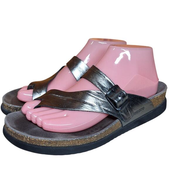 Mephisto Helen Metallic Water-Repellent Leather Thong Sandals EU/39 US/8 comfort - Picture 1 of 6